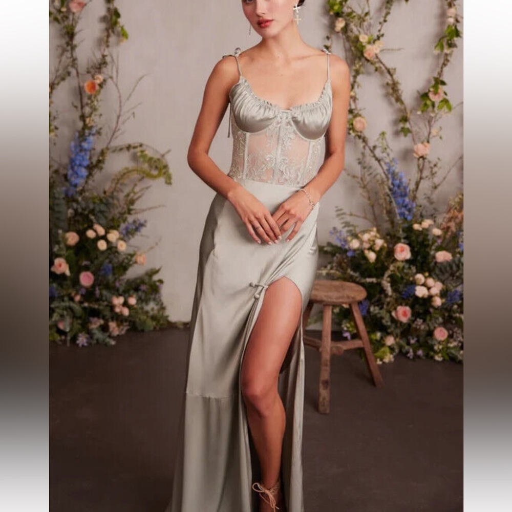 V. Chapman Sage Green Lace Bodice Maxi Dress